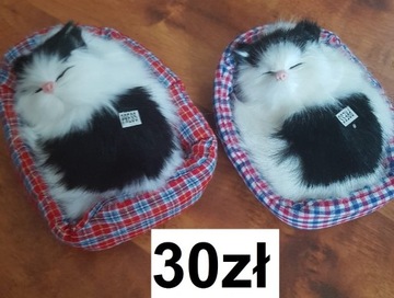 Maskotka śpiący kotek w kojcu miauczy