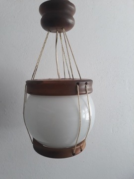 Lampa wisząca vintage, drewniana, średnica 18 cm