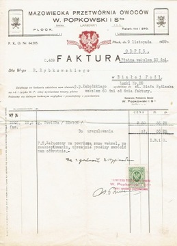 Płock, 1929, Mazow. Przetw. Owoców W.Popkowski