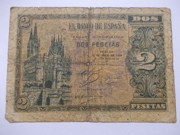 Hiszpania, 2 peseta  1938, P-108, rzadki