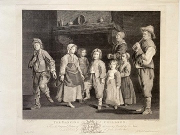 Tańczące dzieci, DUŻA rycina wg  Le Nain, 1767