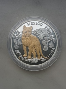 Liberia 10 $ 2004 r Puma Mexico srebro,brylanty 