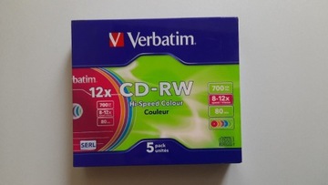 Verbatim CD-RW 700 MB speed 12x slim colour 5 szt 