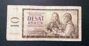 Stary banknot Czechosłowacja 10 koron 1960 rok 
