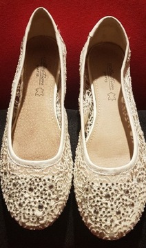 Buty białe ecru koronka balerinki 38 39 24 cm