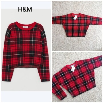 H&M żakardowy sweter d. dziewczynki NOWY krata 152