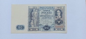 5 banknotów 20 zł, 1936 r., seria DH, "po sobie"  