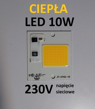 Dioda LED COB 10W ciepły biały 230V 