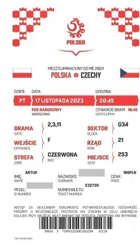 Polska- Czechy- Bilety 17.11.2023