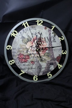 Zegar ścienny, Paris, Francja, kwiaty, handmade