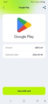 Karta Prepaid GOOGLE PLAY 2.69 GBP