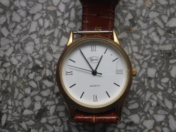 Złocony zegarek CYPREA QUARTZ GENUINE LEATHER