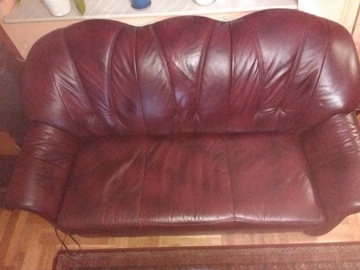 SOFA ze SKORY NATURALNEJ kol. BURGUNDY 