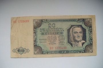 Polska Banknot PRL 20 zł.1948 r. seria HU