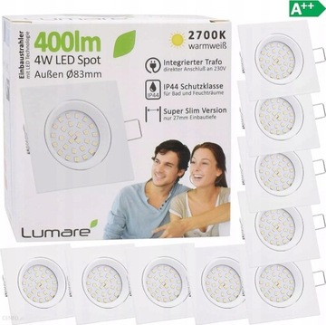 LED SPOT biały kwadrat 400 lm 4W 83 x 83mm 2700K