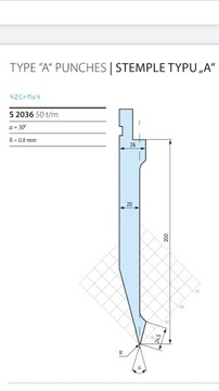 Stempel PLASMET - S2036 50t/m - 30 stopni / 0,8 mm