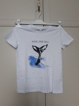 T-shirt biały "Save the Sea" Topshop
