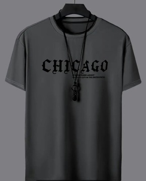 Koszulka męska z napisem CHICAGO szara