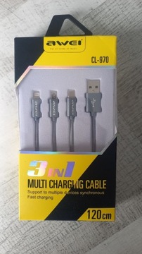 Kabel 3w1 USB Typ C Micro Lightning - AWEI CL-970
