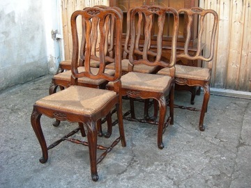 Komplet 6 dębowych krzeseł w stylu Ludwika.
