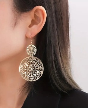 Złote kolczyki earrings boho koła ażurowe wiszące