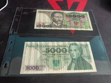 Zestaw 2 banknotów 5000 + 10000 PRL