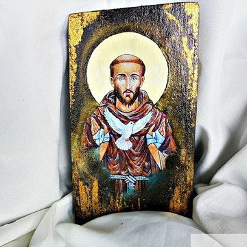 Handmade Decoupage Franciszek z Asyżu Ikona