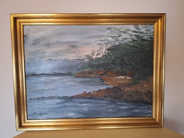 Obraz olejny malowany na płycie,  brzeg morza 