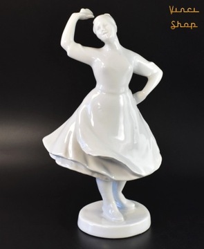 Figurka tancerka ludowa biała porcelana Zsolnay Węgry 