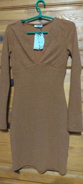 Sukienka brązowa dzianinowa z brokatem S Pieces