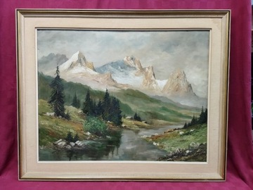 Duży obraz olejny krajobraz górski 107x87cm 174325