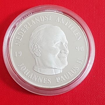 Jan Paweł II 25 Gulden 1990 Curacao Srebro Warszaw