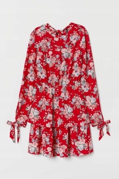 H&M sukienka falbanki kokardy kwiaty wesele róże