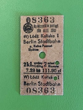 Bilet kolejowy UNIKAT Łódź - Berlin