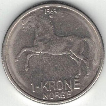 Norwegia 1 korona krone 1969 25 mm 