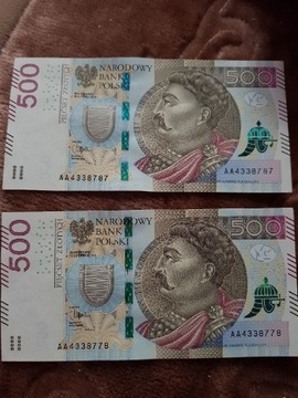 Banknoty 500 zł seria AA