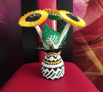 Kwiaty Słoneczniki z wazonem origami modułowe 3d 