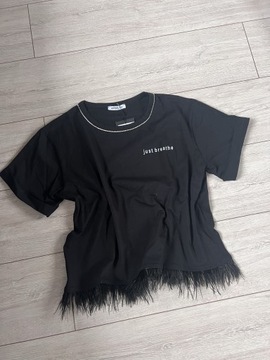 T-shirt kremowy lub czarny z frędzlami ozdobny