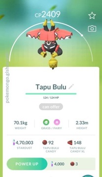 Pokémon go TapuBulu Trade 30dni!