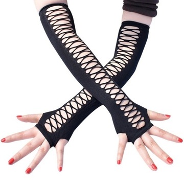 Rękawiczki bez palców długie czarne elastyczne y2k