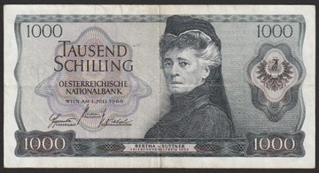 Austria 1000 schilling 1966 - B. von Suttner