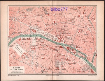 PARYŻ CENTRUM stary plan miasta z 1888 roku