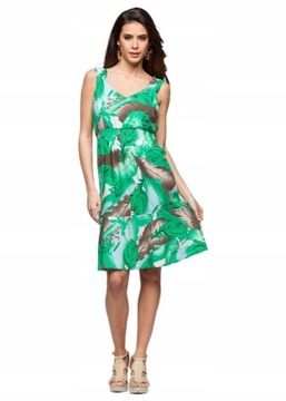 Sukienka damska zielona wzór z motywem piór 38