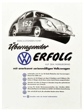 Plakat reklamowy VW-ADAC 6 Stunden Fahrt/oryginał