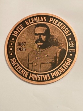 Piłsudski. Moneta miedziana fi 100 mm. Gyges