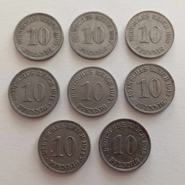 8x 10 pfennig pfennigów: 1900, 7,8,11,12,13,14,15