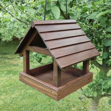 Karmnik dla ptaków drewniany domek budka wiszący