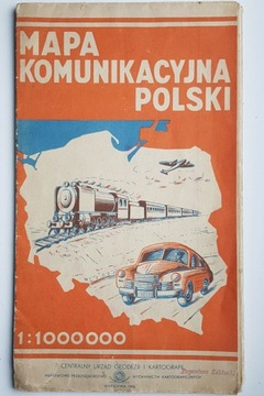 Mapa Komunikacyjna Polski 1956 rok Stalinogród PRL