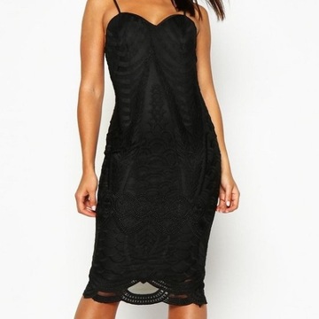 Czarna butikowa sukienka z ornamentową siateczką S