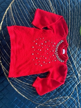 Savida czerwony sweter damski ozdobne kamienie S